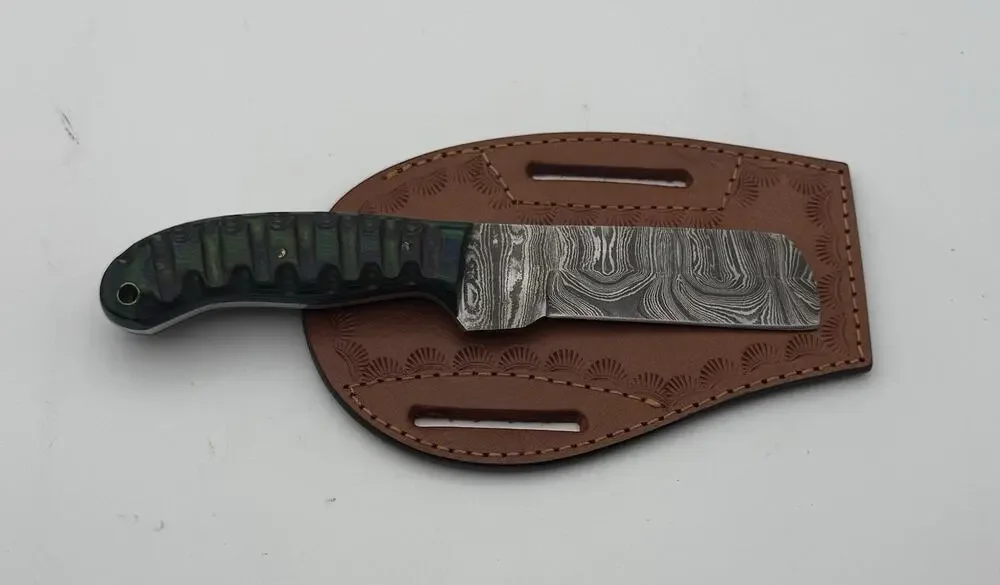 Handmade Damascus Steel Fixed Blade Knife w/ Leather Sheath – Pakistan Made NEW